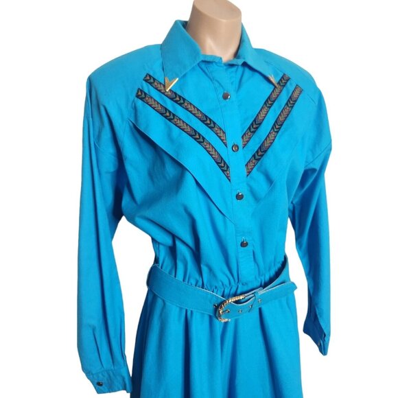 Vintages Lilia Smitty Exclusive Western Cowgirl Rodeo Turquoise Dress Size 11/12 - Picture 4 of 15